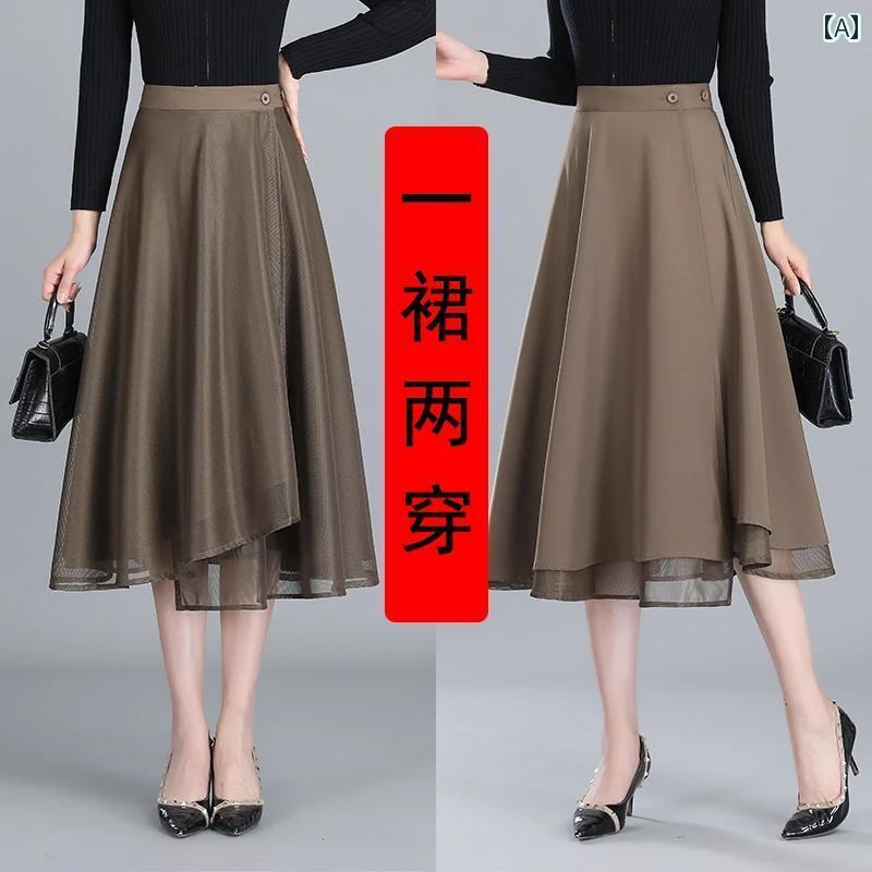 パンツドレス レディース 二 重層 両面 夏 ワンピース メッシュ スカート ミドル 丈 2025 花柄 aライン大 スイング スーツ アンブレラ