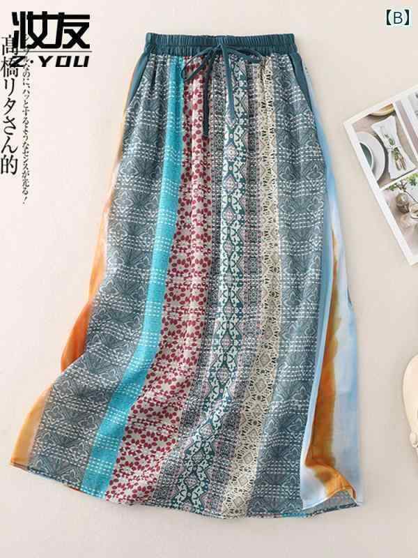 パンツドレス レディース 民族 風 レディース コットンリネン スカート 2025 新型 小夏 ホット スタイル ボヘミアン