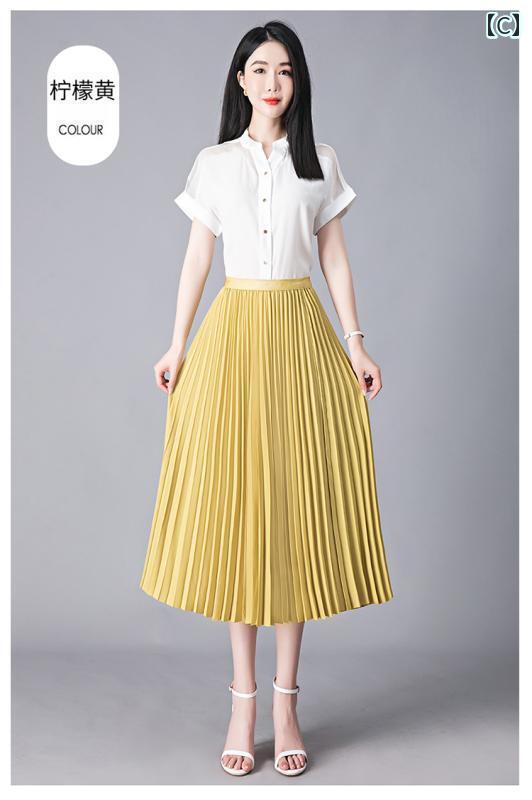 パンツドレス レディース Shengyuzhu レディース プリーツスカート 2025 夏 伸縮性 ウエスト ミドル 丈 スカート 万能