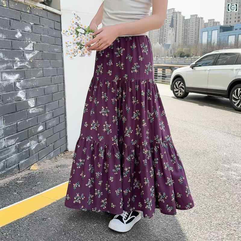 パンツドレス レディース 2025年 コットン 花柄 スカート レディース 夏 ハイウエスト ミディアム ロング スリム aライン ビッグ スイング ビーチ