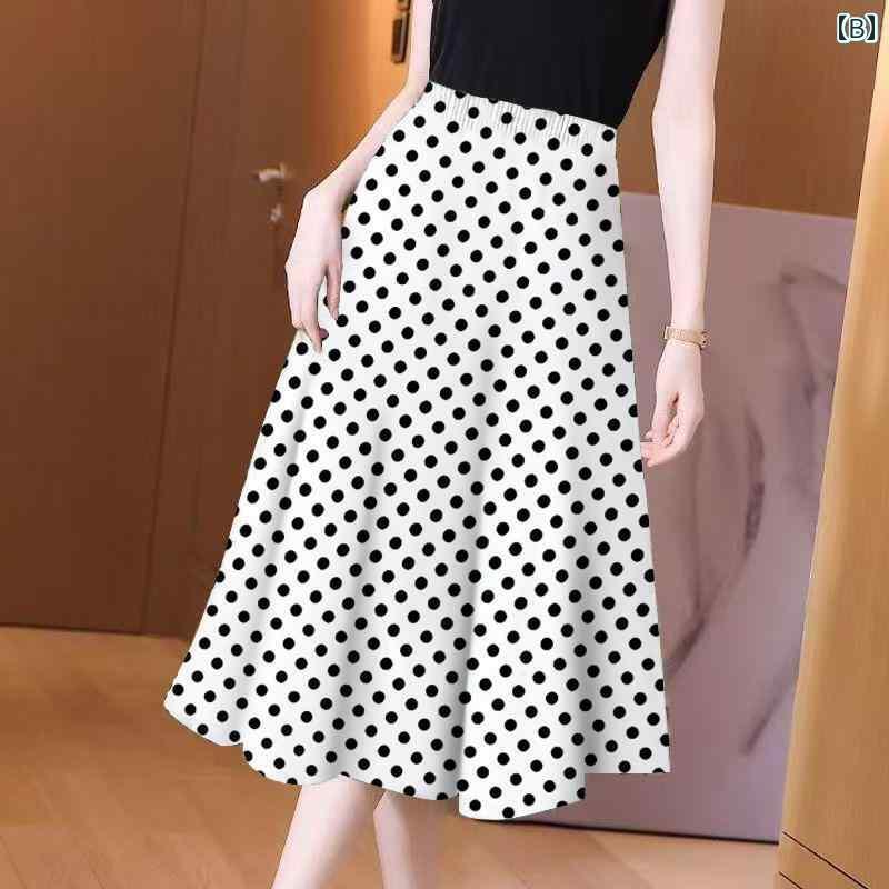 パンツドレス レディース ブラックの ドットの スカート レディース 夏 2025 ゆったり スイング ヒップ ミディアム 丈 ハイウエスト aライン