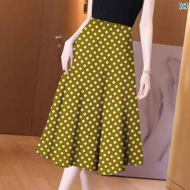 パンツドレス レディース ブラックの ドットの スカート レディース 夏 2025 ゆったり スイング ヒップ ミディアム 丈 ハイウエスト aライン