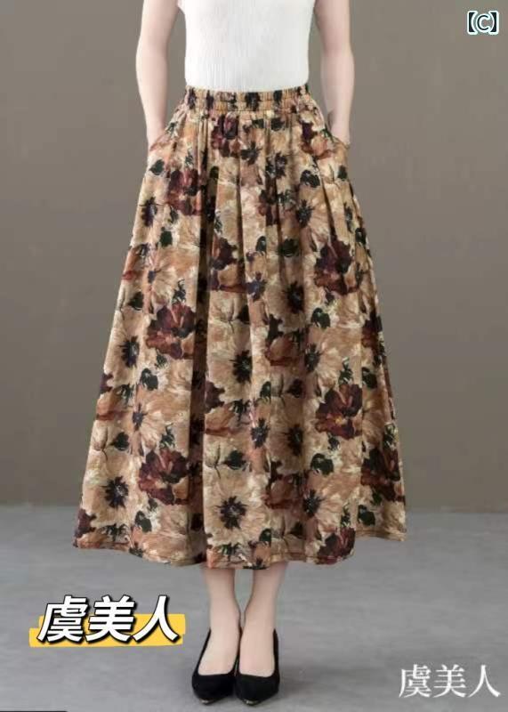 パンツドレス レディース 夏の レディース チャイナ風 スカート 小さくて スリム 伸縮性の ある ウエストの 花柄 aライン ロング
