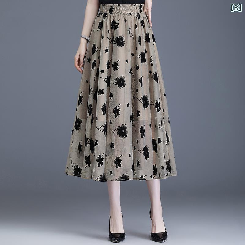 パンツドレス レディース フロッキング ガーゼ スカート ミドル 丈 レディース 2025 夏小 花柄 スタイリッシュ プリーツ aライン