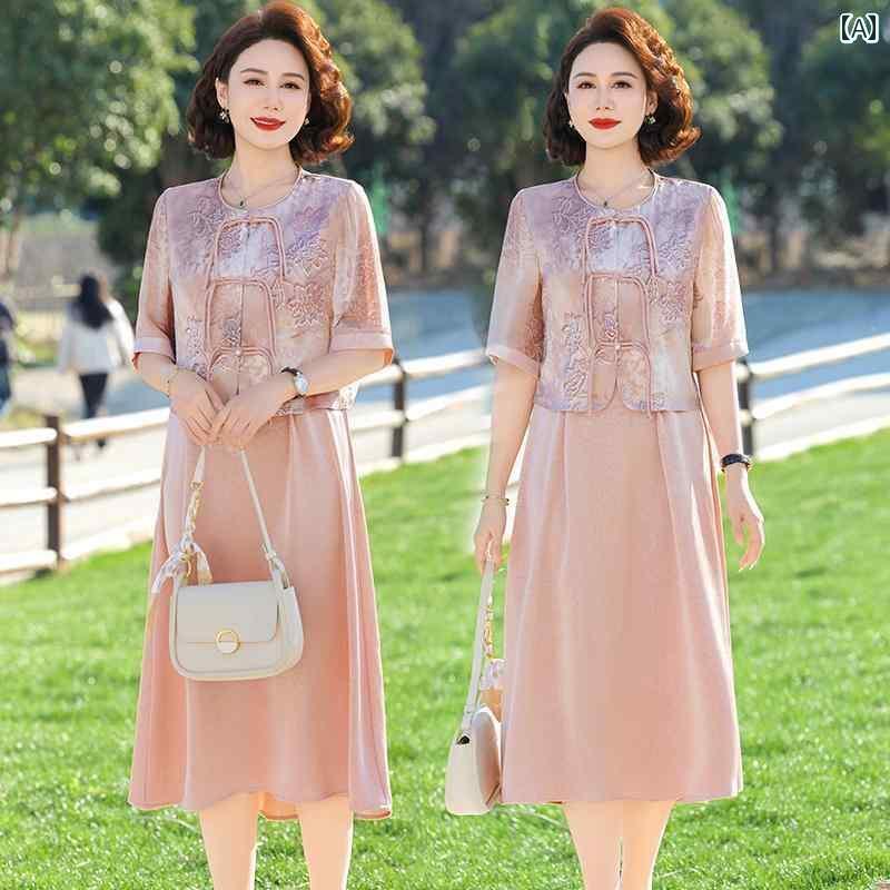 パンツドレス レディース 母の 夏の スーツ スカート 4050 中年 レディース 西洋 桑の 絹の ツーピースの ドレス