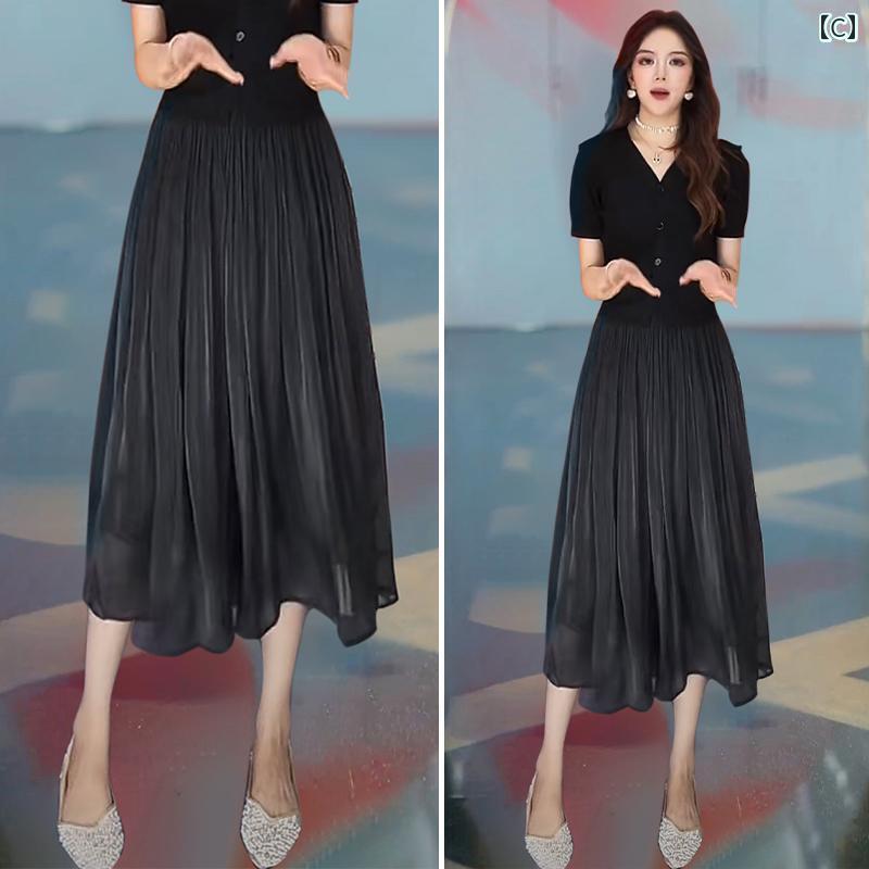 パンツドレス レディース 冷感 パンツ スカート レディース 夏 薄手 七分丈 ワイド レッグ ハイウエスト ドレープ メッシュ aライン ホット スタイル