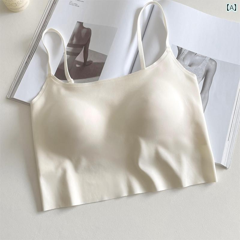 インナー スチール リングの ない レディース 美しい バック キャミソール 下着 小さい 胸を 集めた 薄手 スタイル 胸 パッド 付き ワンピース 外側または 内側に 着用 できます