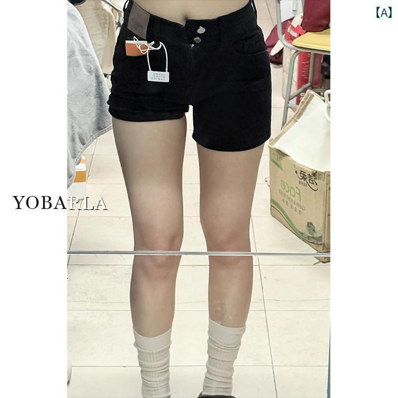 インナー ブラック ストレッチ デニムショートパンツ レディース 夏 大きいサイズ ミリ ハイウエスト スリム 洋 ナシ型 aライン ホット パンツ