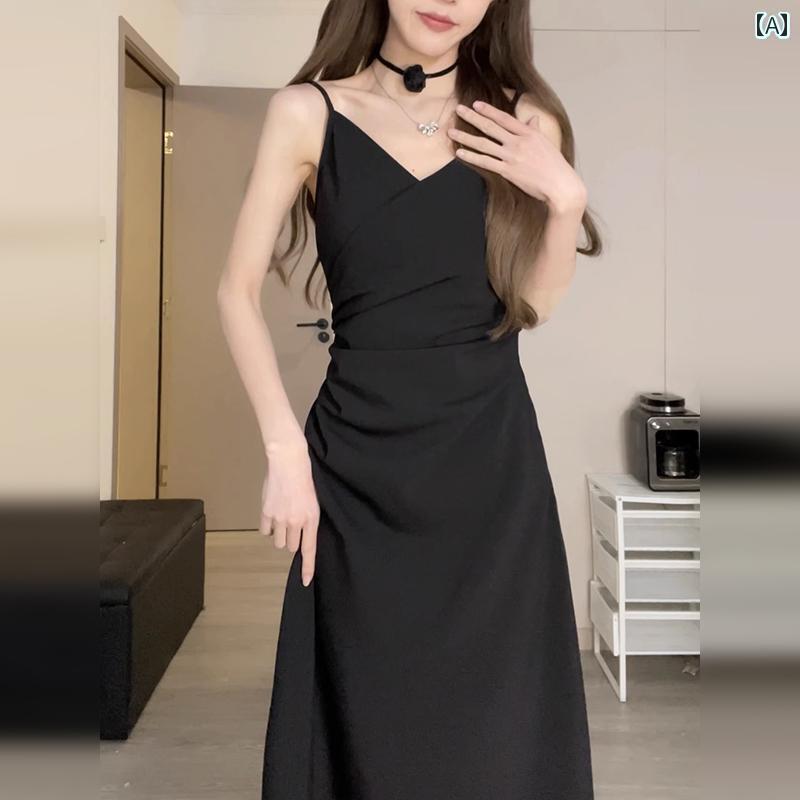 インナー 高級 夏 スリム ブラック サスペンダー ドレス 2025 レディース 春服 ロング スカート セット