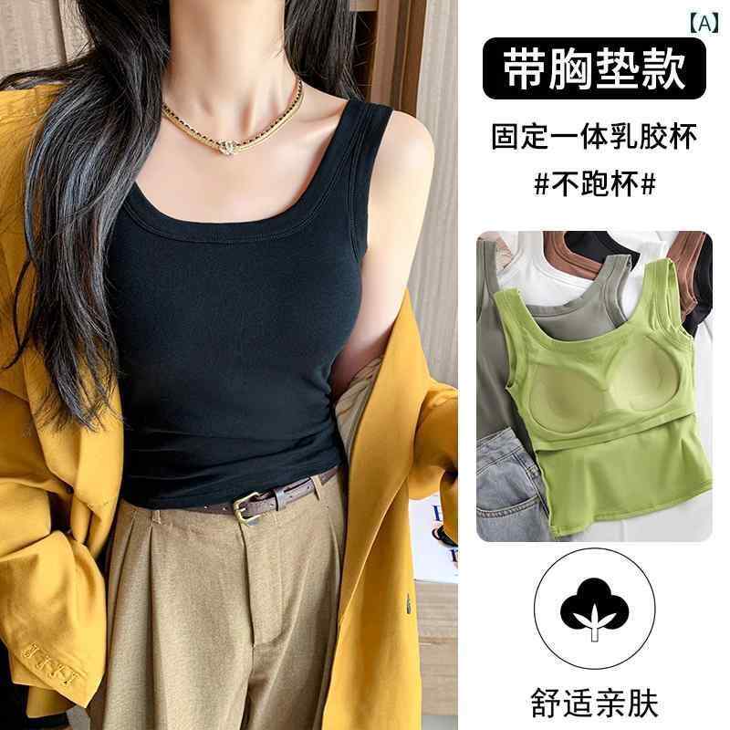 インナー サスペンダー I 字型 ベスト 胸 パッド 付き コットン ベース インナーウェア レディース 新..