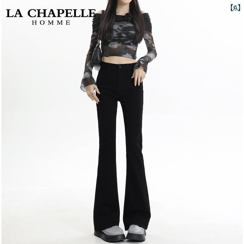 インナー La Chapelleの ブラック フレアジーンズ レディース 2025 春秋 ハイウエスト スリムフィット ..