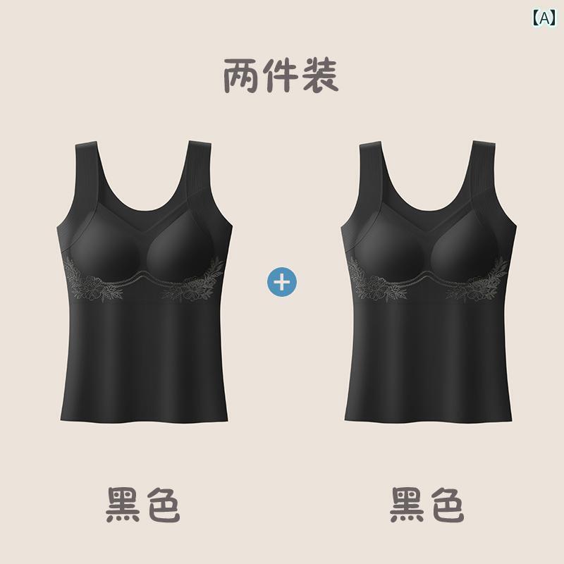 インナー 女性用 シームレス ワンピース キャミソール 胸 パッド 付き 夏用 薄型 リフト＆ ギャザー 固定 カップ 下着 ブラジャー