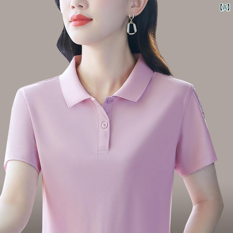 レディースポロシャツ 恒 元 翔 冷感 通気性 半袖 Tシャツ 女性 カジュアル スポーツ 中年 ママ 年齢を..