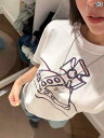 カッコイイ Tシャツ 4 PK / Saturn Tシャツ プリントの 赤い ラベルの 服 綿 半袖 レディース 夏 アメリカン スタイル ストレート ショルダ...