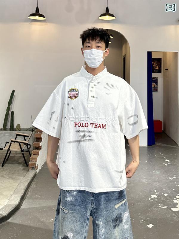 Tシャツ ストリート モンスター アメリカン ヘビー級 ポロシャツ 半袖 スプライス バッジ 文字 刺繍 サッカー No 3