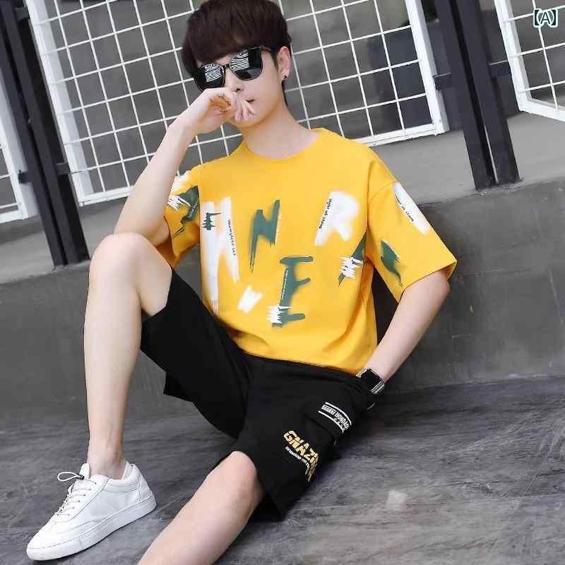 メンズ おしゃれ スウェット セット 14 12 ～ 15歳の 男の子用 半袖 Tシャツ 中学生 スポーツ スーツ 16な 大きい 子供用 夏服 13