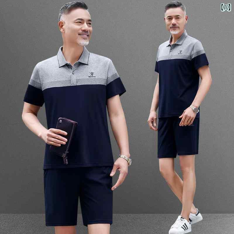 メンズ おしゃれ スウェット セット お父さんの 夏の スーツ 2025 中年 スポーツウェア メンズ サマー カジュアル コットン 半袖 Tシャツ