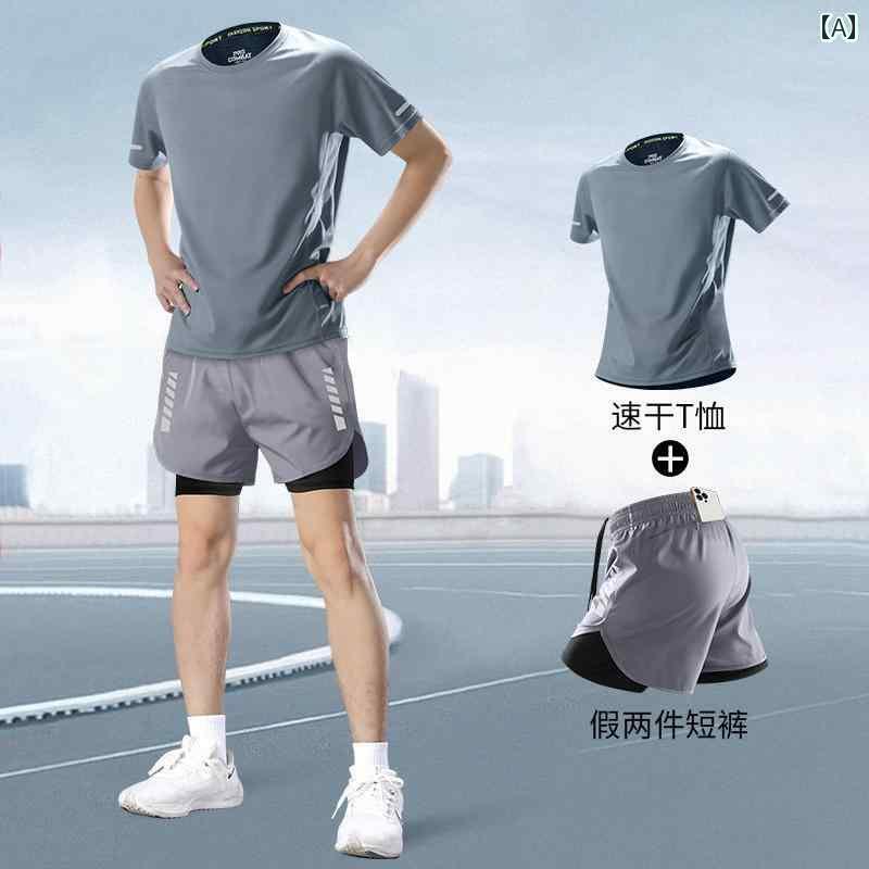 メンズ おしゃれ スウェット セット フィットネスウェア メンズ ランニング スポーツ スーツ 夏用 冷感 速乾 半袖 ショート パンツ マラソン プロ トレーニング 器具