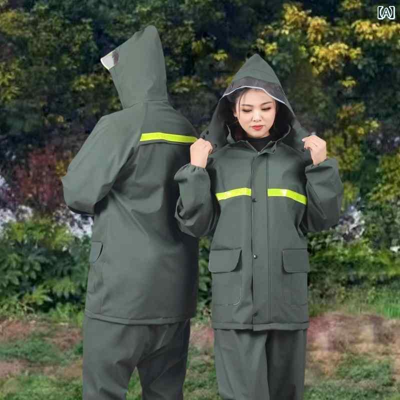 メンズ レインコート の Jhunfa 高級 レインコートと レインパンツ スーツ 全身 二 重層 厚手 男女 大人 反射 スプリット レインコート パンツ