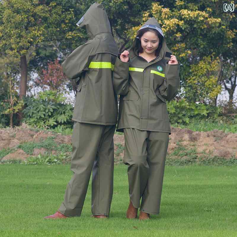 メンズ レインコート Yishuibai レインコートと レインパンツ スーツ 防水 電気 自動車 抗 暴風 雨 男女 反射 厚手 大人 スプリット レインコー...