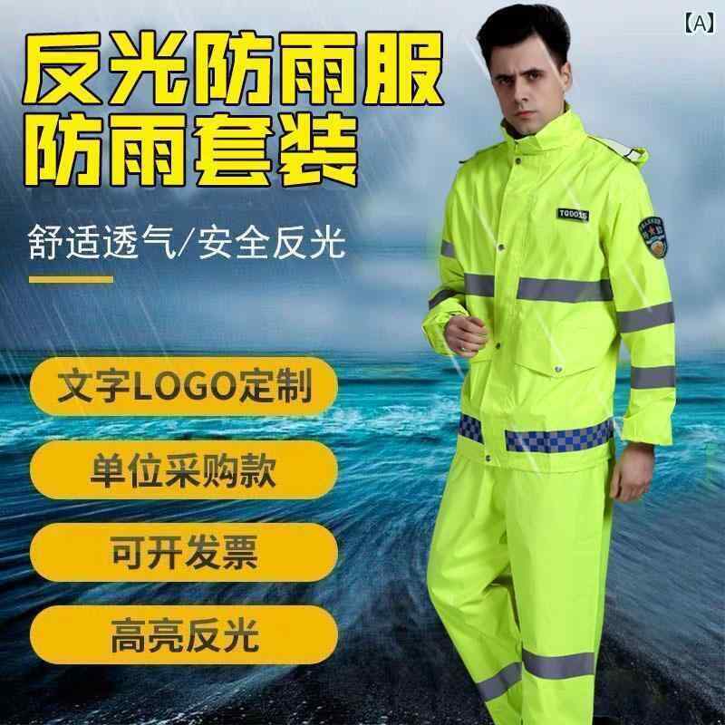 メンズ レインコート 反射 レインコートと レインパンツ スーツ スプリット メンズ セキュリティ 交通 救助 乗馬 安全 服 全身 防 雨