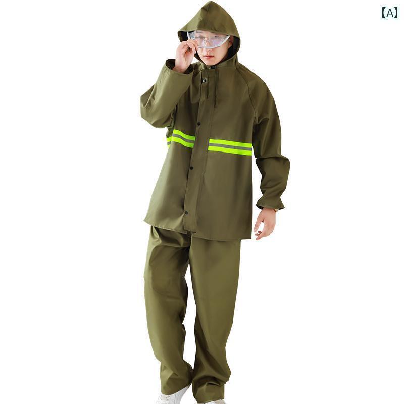 メンズ レインコート キャンバス レインコート スーツ 分割 労働 保護 建設 現場 道路 管理 セキュリティ 大人 財産 防 雨 防水 男女