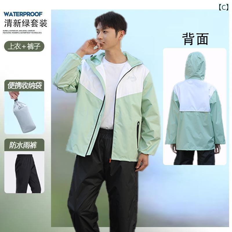 メンズ レインコート メンズ レディースの 軽い レインコートと レインパンツ スーツ 大人 スプリット アンチ レインストーム オートバイ 旅行 ライディングスーツ アウトドア 防水 ツーピース