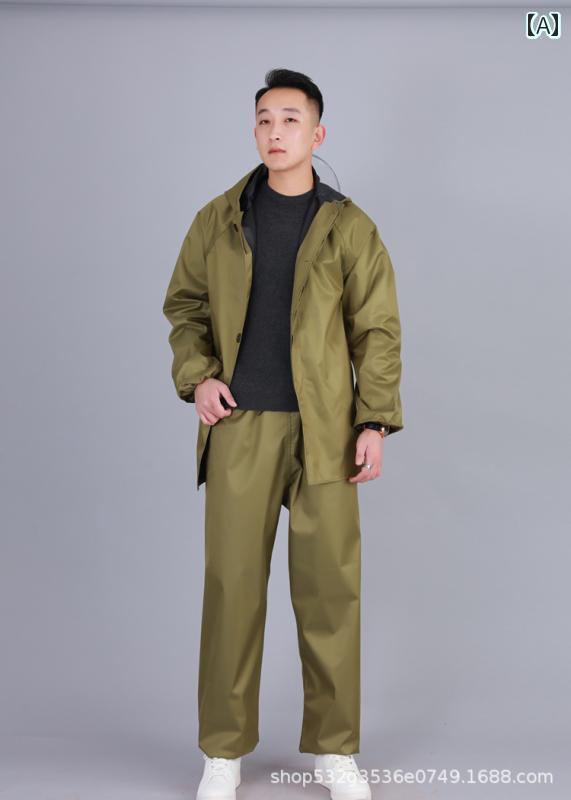 かっぱ 男性用 ミリタリー レインコート キャンバス スプリット 大人 アウトドア ライディング シングル レイヤー 厚手 反射 スーツ レインパンツ 建設 現...