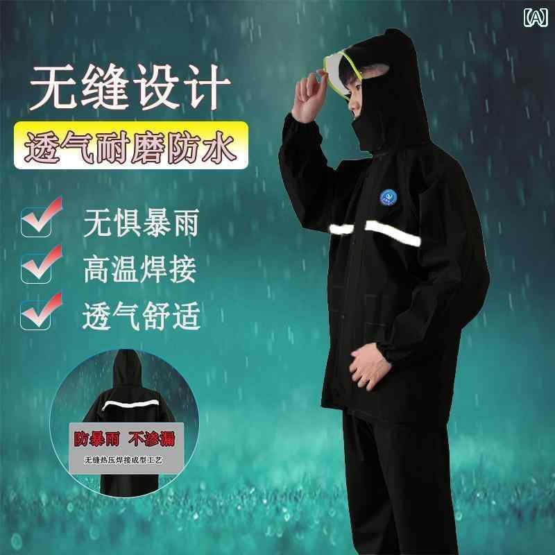 かっぱ 男性用 シームレス 溶接 レインコートと レインパンツ スーツ 厚手 雨 風に 強い 大人用 全身 ハイキング テイクアウト スプリット サイクリング ...