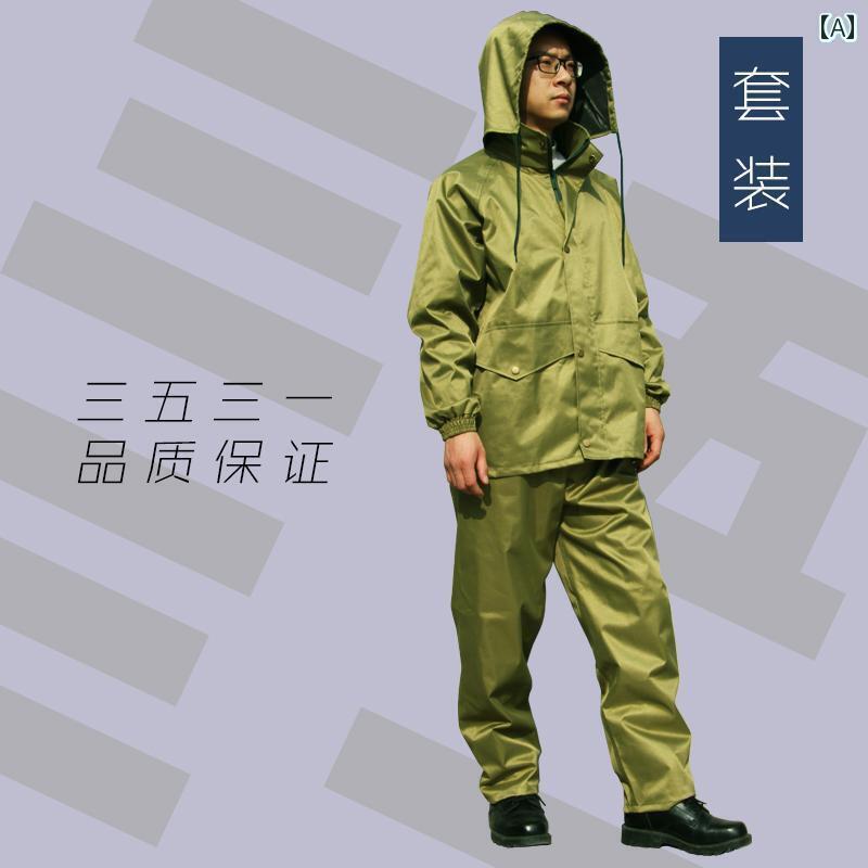 かっぱ 男性用 グリーンの 厚手 キャンバス 大人用 スプリット スーツ トップ パンツ アウトドア ハイキング レーンコート 建設 現場 防水 耐摩耗 レイン...