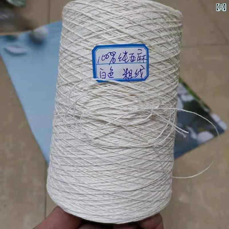 毛糸 家庭用 春夏の 100 u 53 f 7 リネン 糸 ホワイト 24345 太 編み バッグ スキニー