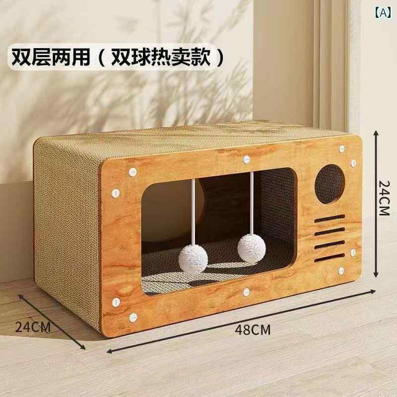 猫用 爪とぎ 猫 用品 木製 ベッド 爪 とぎ ボード 一 体型 大型 広々と した ハウス 積み重ね 可能 ヴ..