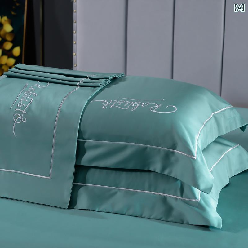 　 枕カバー 高級 80 カウント サテン長 繊維 綿 枕 カバー 1 組 シンプル 刺繍 スキン コア