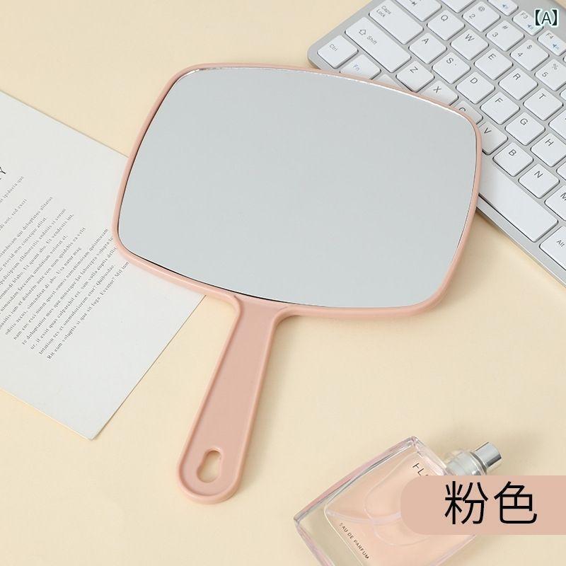 手鏡 コンパクト 特大 HD 化粧 鏡 スクエア ハンドル ミラー ラウンド ポータブル ハンドヘルド 美容院 ヘア サロン メイクアップ