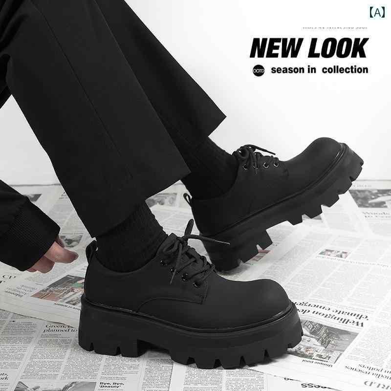 黒色 シューズ メンズ 厚底 身長 アップ シューズ ダービー メンズ マット ハイエンド メンズカジュア..