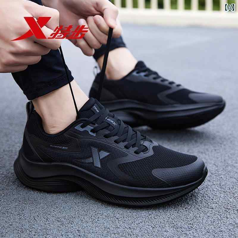 黒色 シューズ メンズ Xtep メンズシューズ ブラック ウォリアー スポーツ シューズ メンズ 薄型 2025..