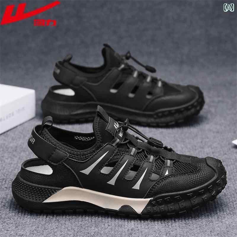 スポーツサンダル メンズ ウォリアー サンダル メンズ 夏用 通気性 穴 靴 紐なし カジュアル スポーツ つま先 閉じ ビーチ シューズ 登山