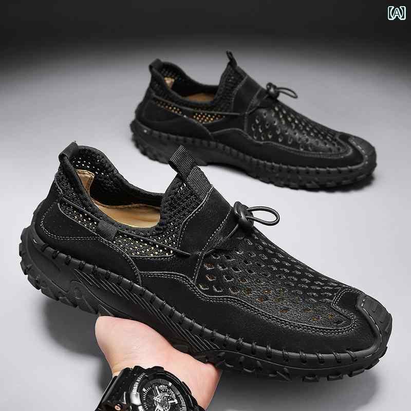 スポーツサンダル メンズ 夏用 メンズ ホール シューズ 運転用 革 留め具 付き 両用 サンダル 滑り止め スポーツ ビーチ ウェーディング(4)