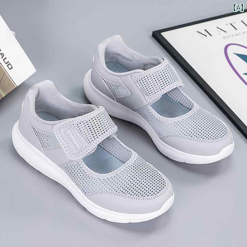 健康サンダル 古風 布 靴 レディース 夏の 通気性 四角い 口の 母の サンダル 中年と 高齢者 快適 ソフト ソール ウォーキング スポーツ シューズ