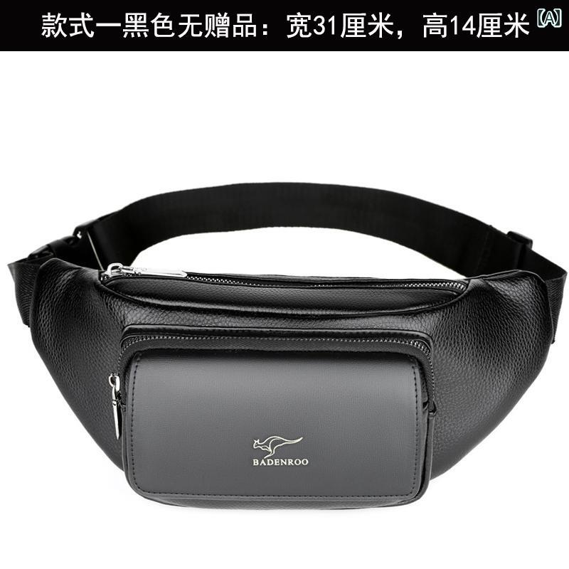 メンズ ウェスト ポーチ バッグ Shuai Tong カンガルー 革 ウエスト バッグ 牛革 チェスト 多機能 スマ..