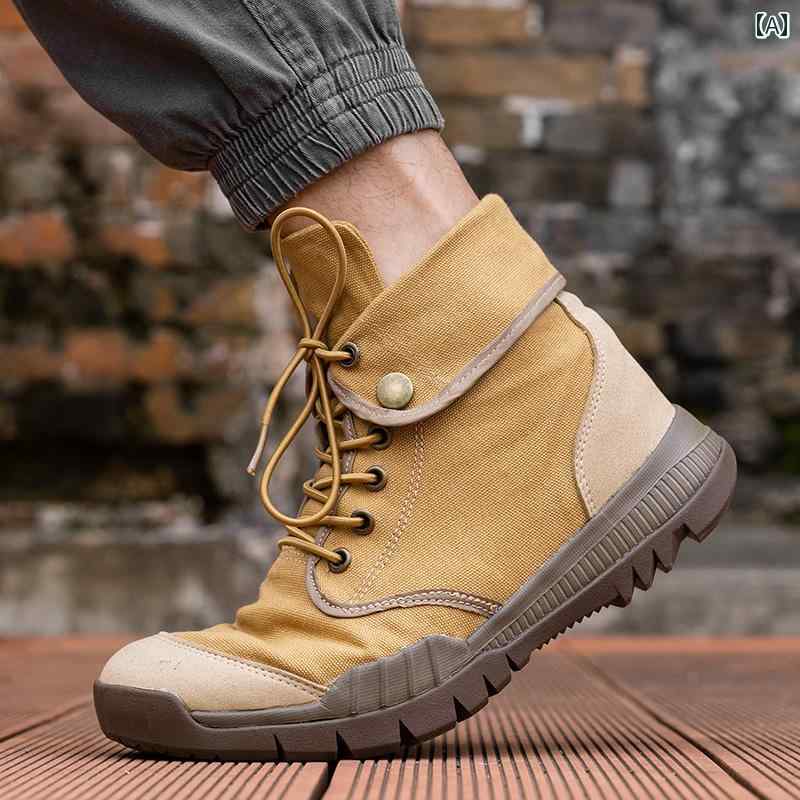 アウトドア シューズ 登山 夏用 通気性 アウトドア シューズ キャンバス ハイキング ワーク メンズシューズ オール シーズン 対応 折りたたみ 式 デュアルパーパス