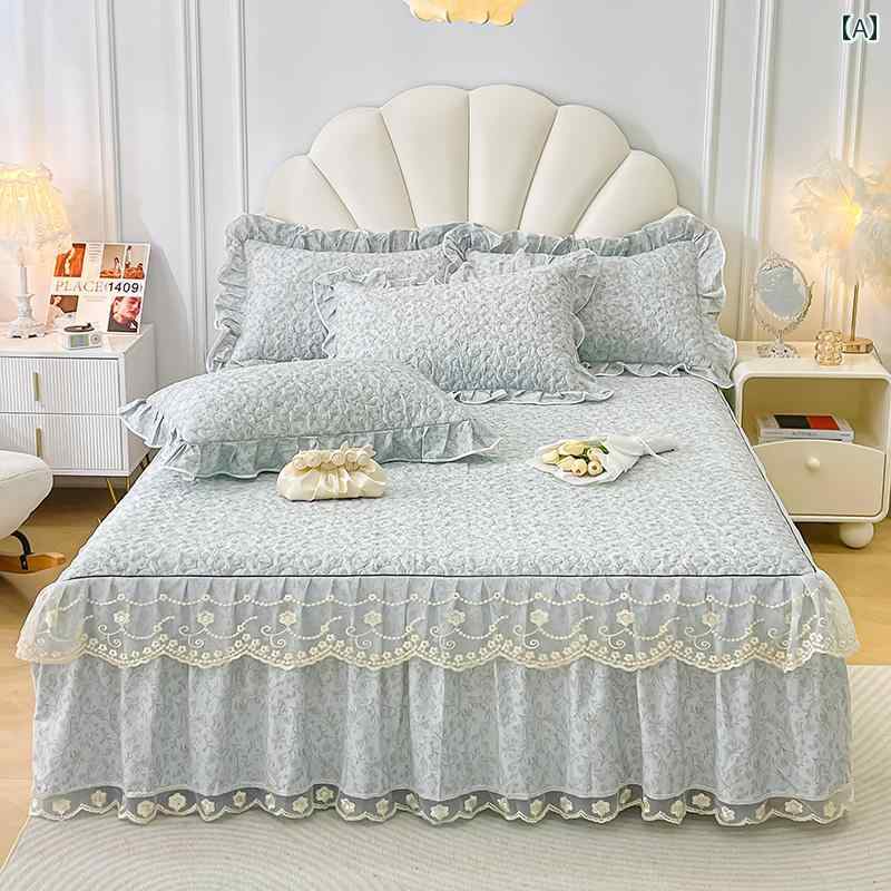 インテリア ベッド スカート 2024年 綿 キルト ベッド スカート シングル ピース 付き カバーオール シ..