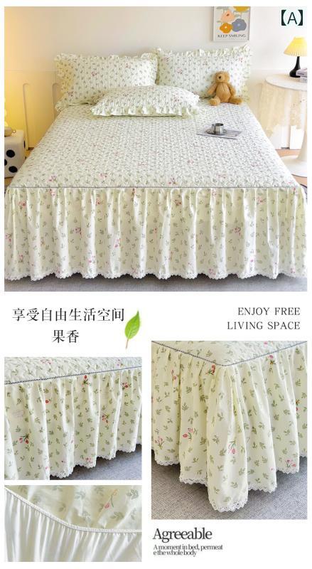 インテリア ベッド スカート 韓国 綿 フィットシーツ ベッド スカート ワンピース プリンセス スタイル 小さい レース キルトスカート カバー 3点 セット