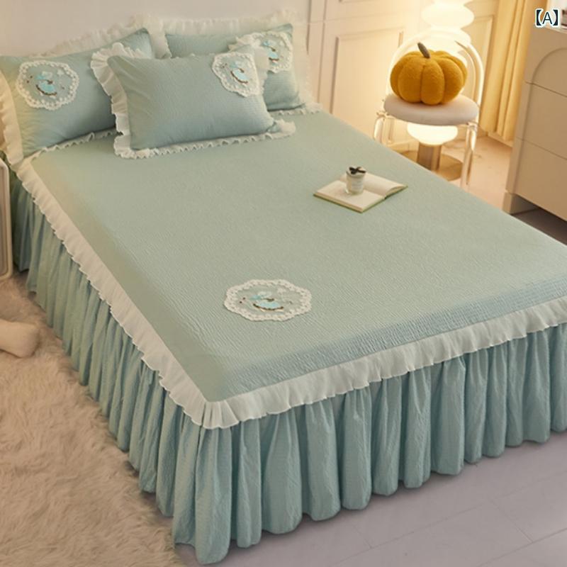 インテリア ベッド スカート プリンセス ウォッシュ コットン ベッド スカート ベッドスプレッド シン..