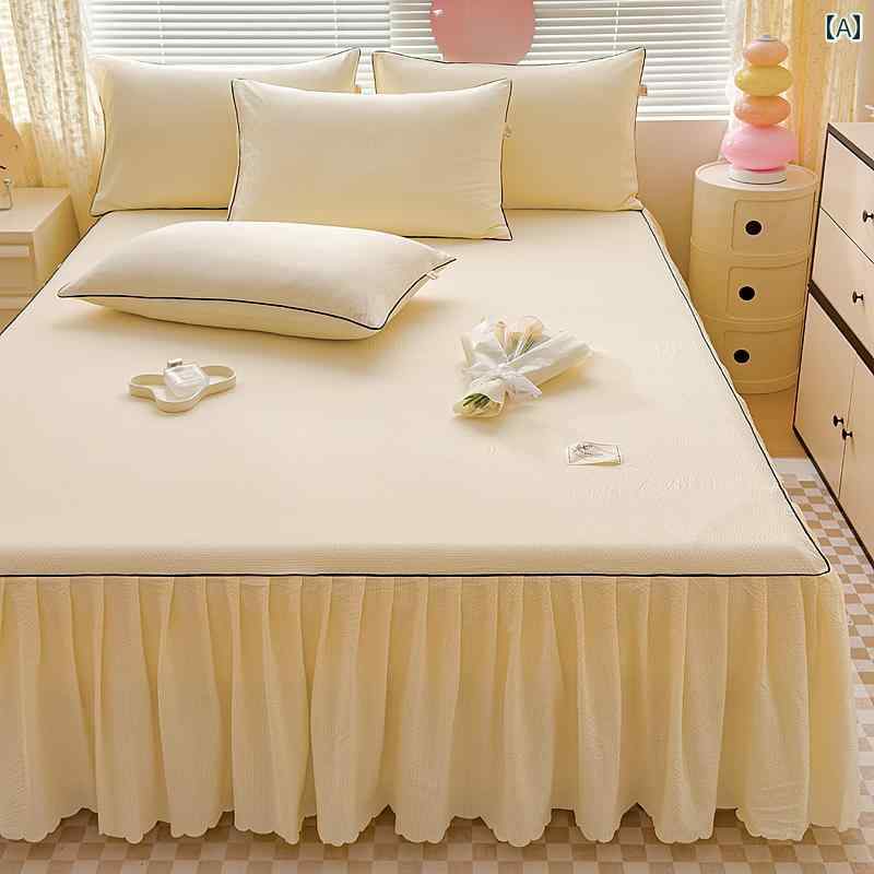 インテリア ベッド スカート ウォッシュド コットン シアサッカー ベッド スカート シングル ピース 20..