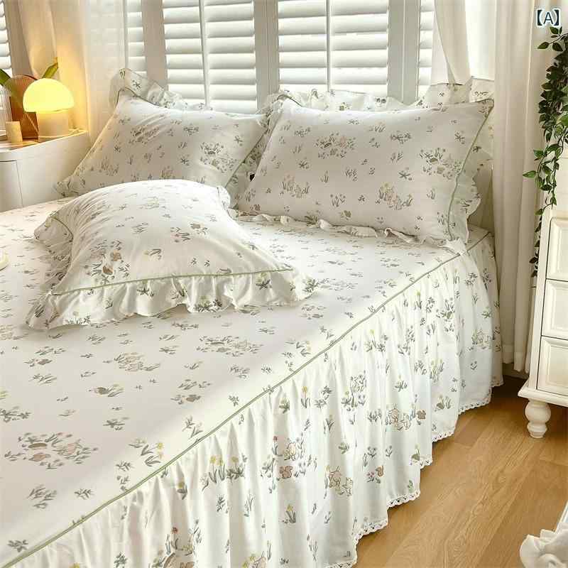 インテリア ベッド スカート 年 コットン ベッド スカート 3点 セット シングル カバー 綿 シーツ 付き..