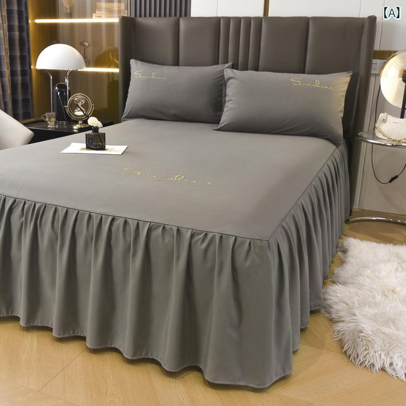 インテリア ベッド スカート 無地 ベッド スカート シングル ピース グレー ウォッシュ コットン エッ..