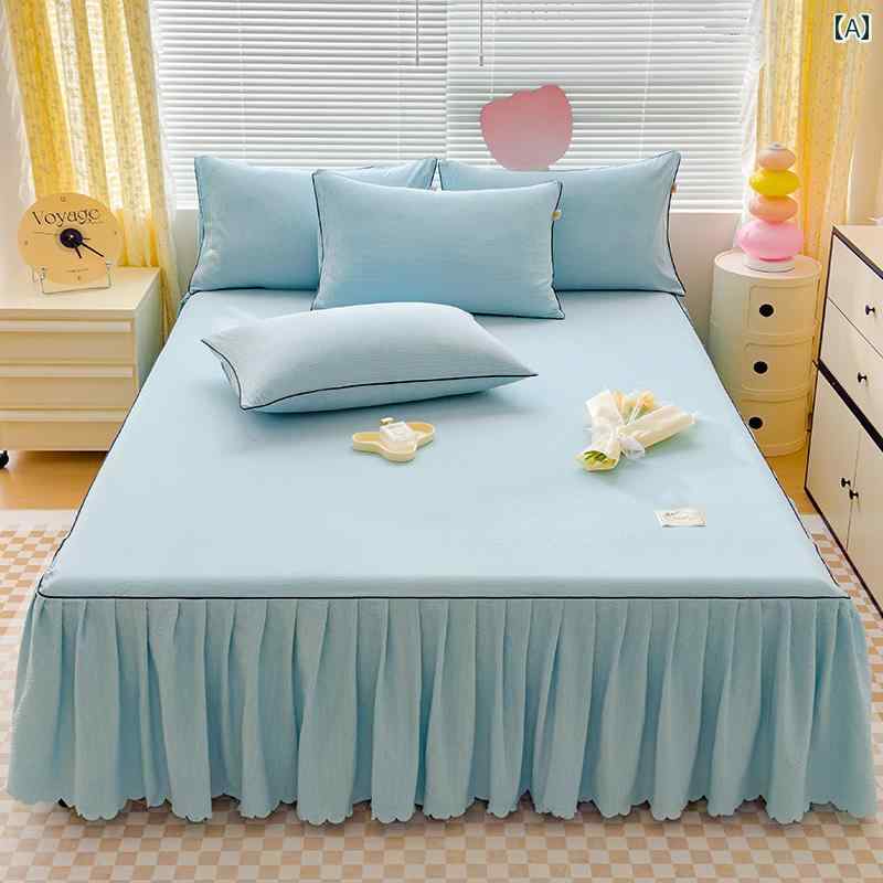 インテリア ベッド スカート ウォッシュド コットンの 滑り止め ベッド スカート シングル ピース 2024..