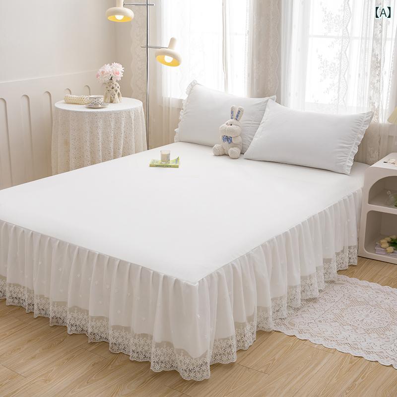 インテリア ベッド スカート 韓国 ウォッシュ コットン 肌に 優しい レース 無地 ベッド スカート 3点 ..