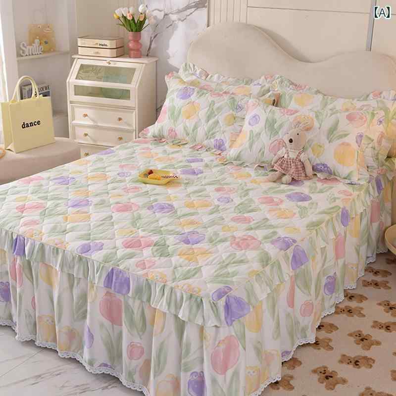 ベッド スカート シーツ 厚手 コットン キルティング ベッド スカート シングル ピース 2024 高級 滑り..